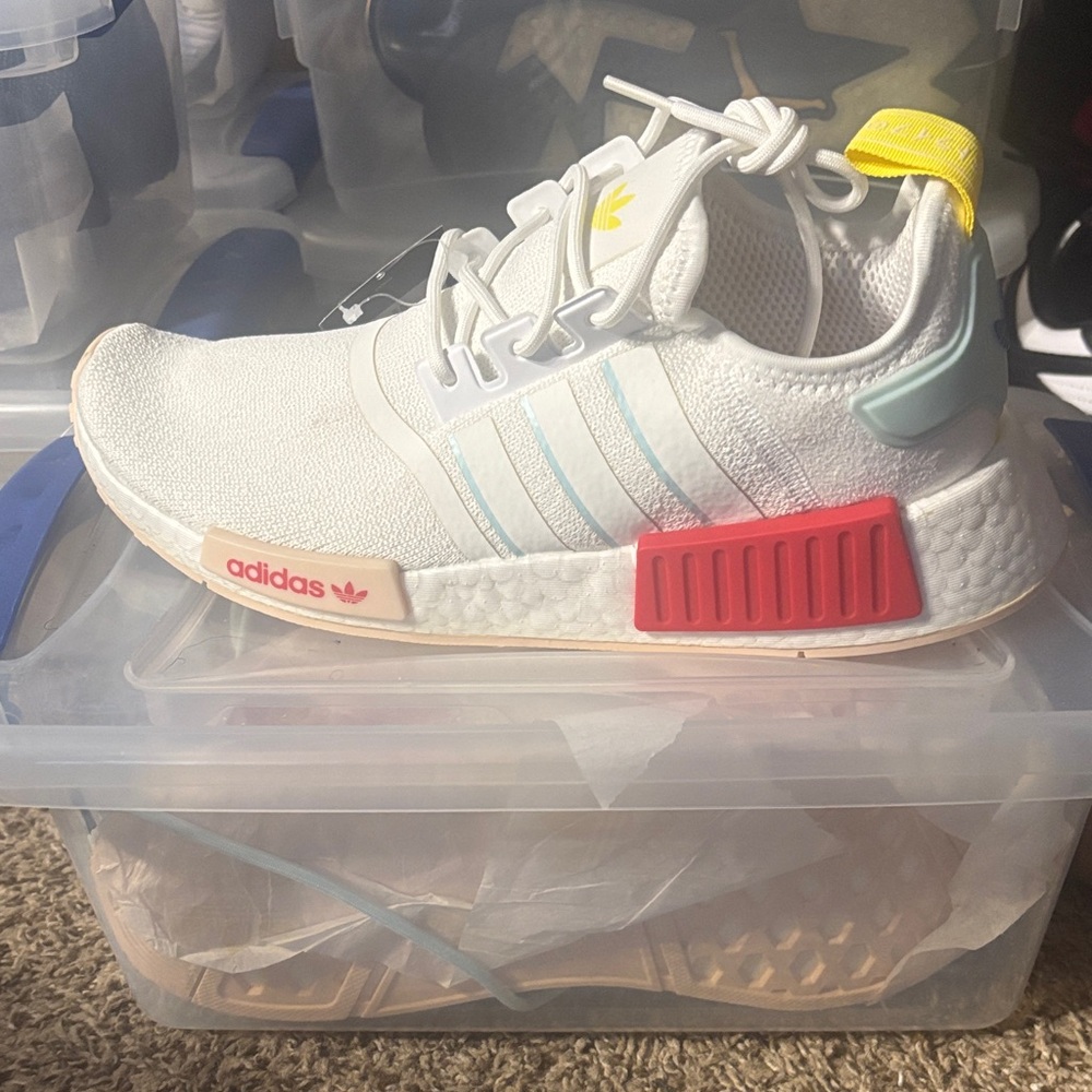 Adidas NMD R1 White with Red and Yellow Accents